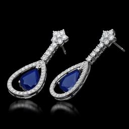 14k White Gold 6.50ct Sapphire 2.75ct Diamond Earrings
