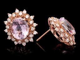 14k Rose 9.00ct Kunzite 1.20ct Diamond Earrings