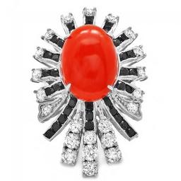 14k White Gold 6.15ct Coral 1.85ct Diamond Ring