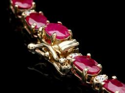 14k Gold 25.00ct Ruby 1.20ct Diamond Necklace