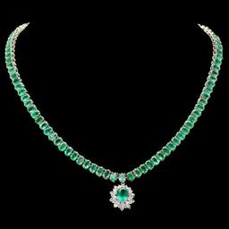 14k Gold 42.2ct Emerald 1.50ct Diamond Necklace