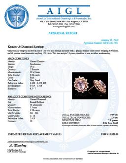 14k Rose 9.00ct Kunzite 1.20ct Diamond Earrings
