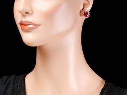 14k Rose 10.00ct Ruby 1.40ct Diamond Earrings