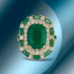 14K Gold 13.88cts Emerald & 2.89cts Diamond Ring