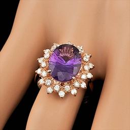 14k Rose Gold 4.50ct Amethyst 0.80ct Diamond Ring