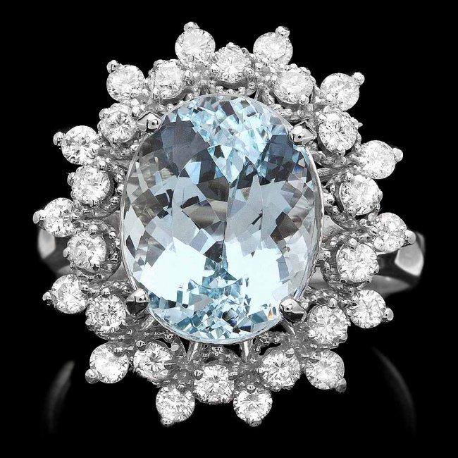 14k Gold 4.92ct Aquamarine 0.79ct Diamond Ring