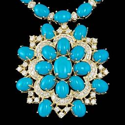14k 64.00ct Turquoise 5.00ct Diamond Necklace