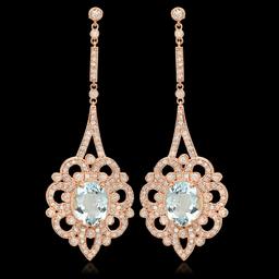 14K Rose Gold, 7.59cts Aquamarine, 2.63cts Diamond Earring