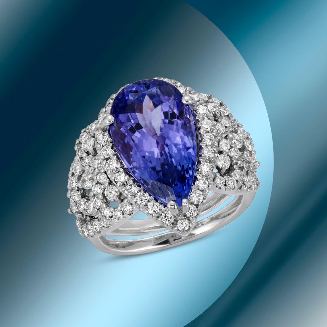 14K Gold 6.74cts Tanzanite & 1.67cts Diamond Ring