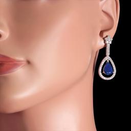 14k White Gold 6.50ct Sapphire 2.75ct Diamond Earrings