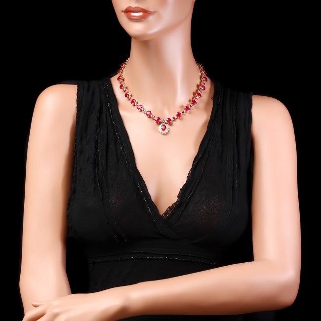 14k Gold 72.00ct Ruby 1.30ct Diamond Necklace