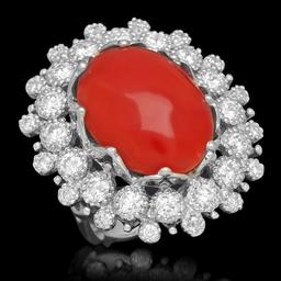 14K Gold 13.71ct Coral 2.58ct Diamond Ring