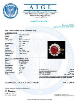 14k Yellow Gold 5.00ct Ruby 1.35ct Diamond Ring