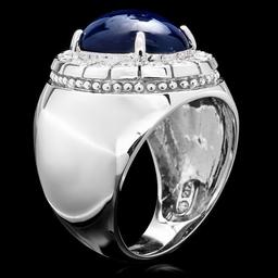 14k 15.50ct Sapphire 0.50ct Diamond Mens Ring