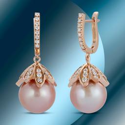 14K Gold 15mm South Sea Pearl & 2.35cts Diamond Earrings