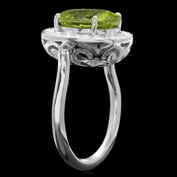 14k White Gold 5.00ct Peridot 0.70ct Diamond Ring