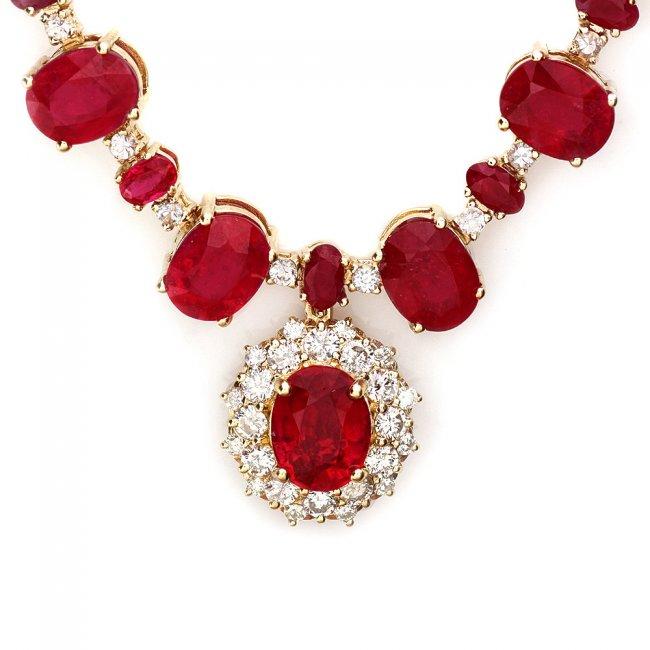 14k Gold 72.00ct Ruby 1.30ct Diamond Necklace