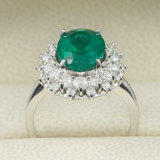 14k White Gold 3.50ct Emerald 1.55ct Diamond Ring