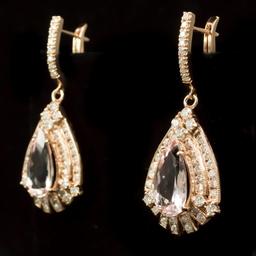 14K Gold 6.73 Morganite 3.15ct Diamond Earrings