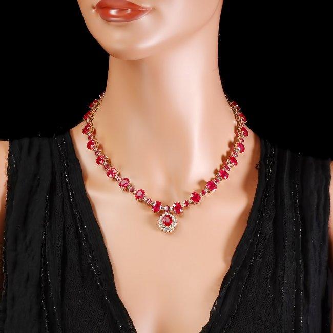 14k Gold 72.00ct Ruby 1.30ct Diamond Necklace