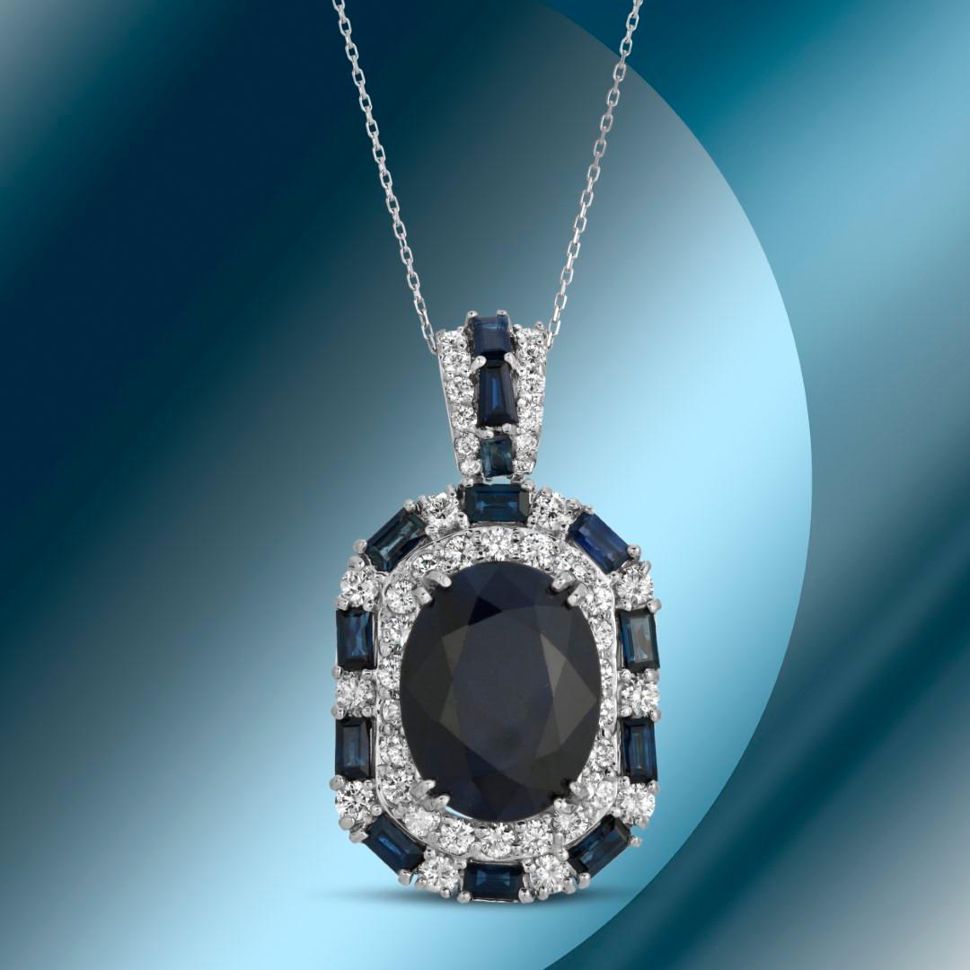 14K Gold 14.44cts Sapphire & 2.86cts Diamond Pendant