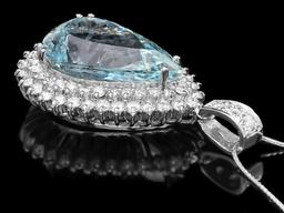 14k Gold 25ct Aquamarine 3.50ct Diamond Pendant