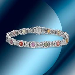 14K Gold 3.44cts Multi-Color Sapphire & 4.21cts Diamond Bracelet