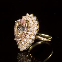 14K Gold 6.88ct Morganite 2.67ct Diamond Ring
