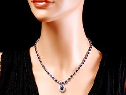 14k Gold 27ct Sapphire 3.35ct Diamond Necklace