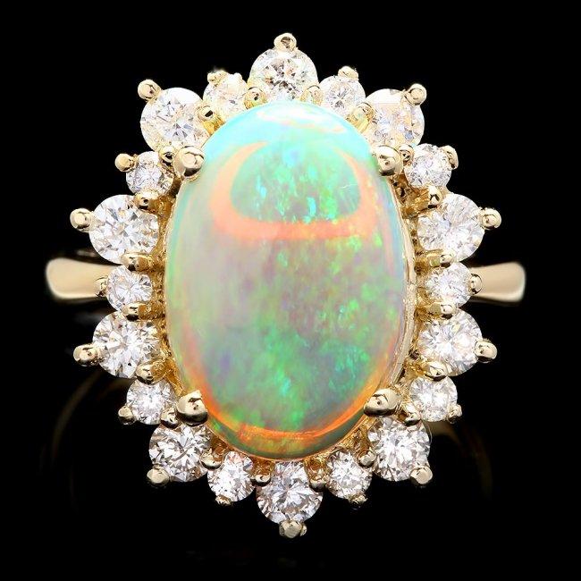 14k Yellow Gold 3.00ct Opal 1.30ct Diamond Ring