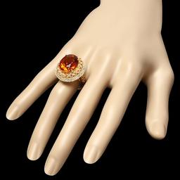 14k Gold 10.00ct Citrine 1.00ct Diamond Ring