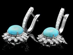 14k Gold 4.00ct Turquoise 1.70ct Diamond Earrings