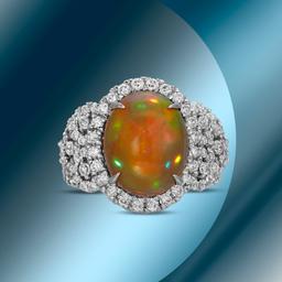 14K Gold 6.52cts Opal & 1.72cts Diamond Ring