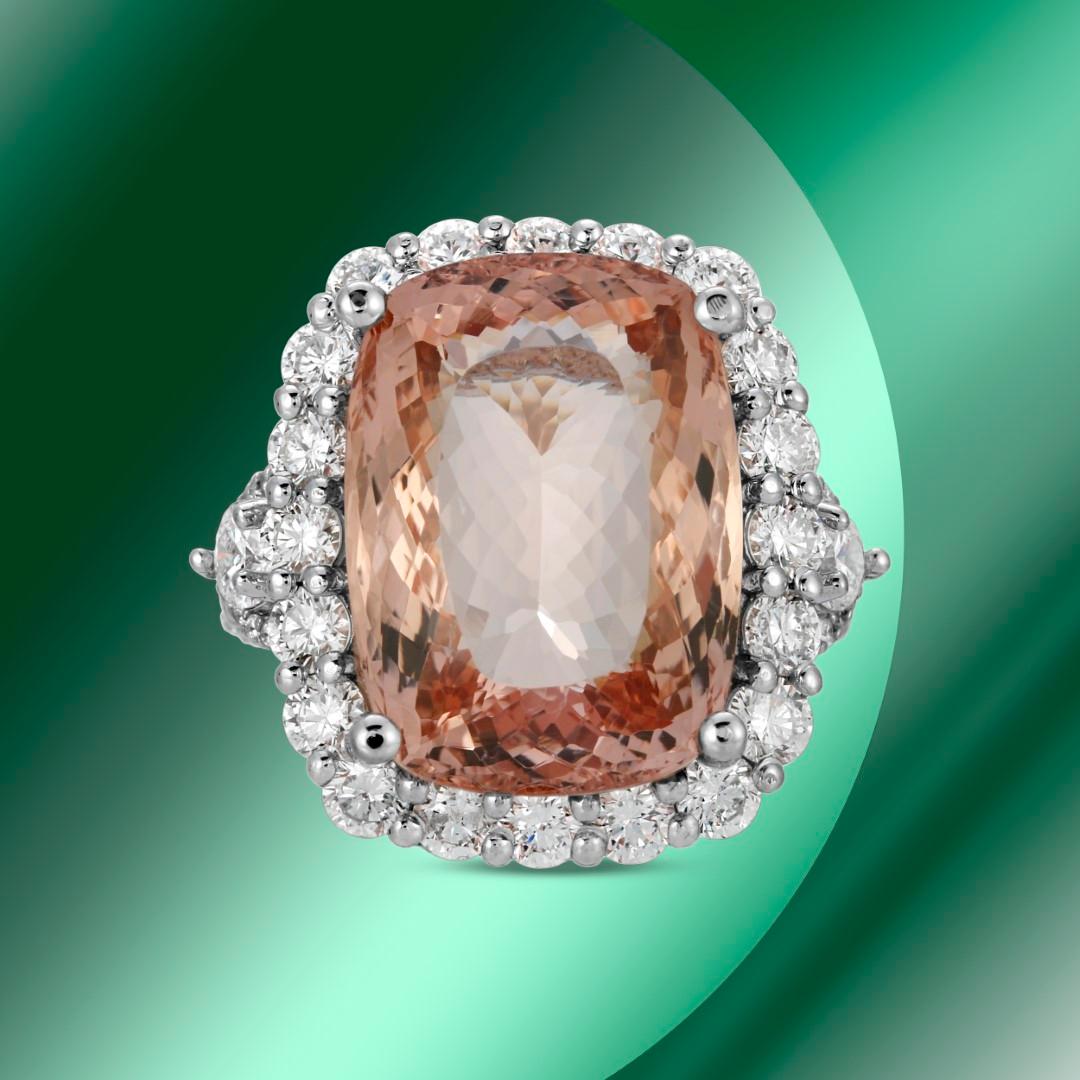 14K Gold 14.77cts Morganite & 3.78cts Diamond Ring