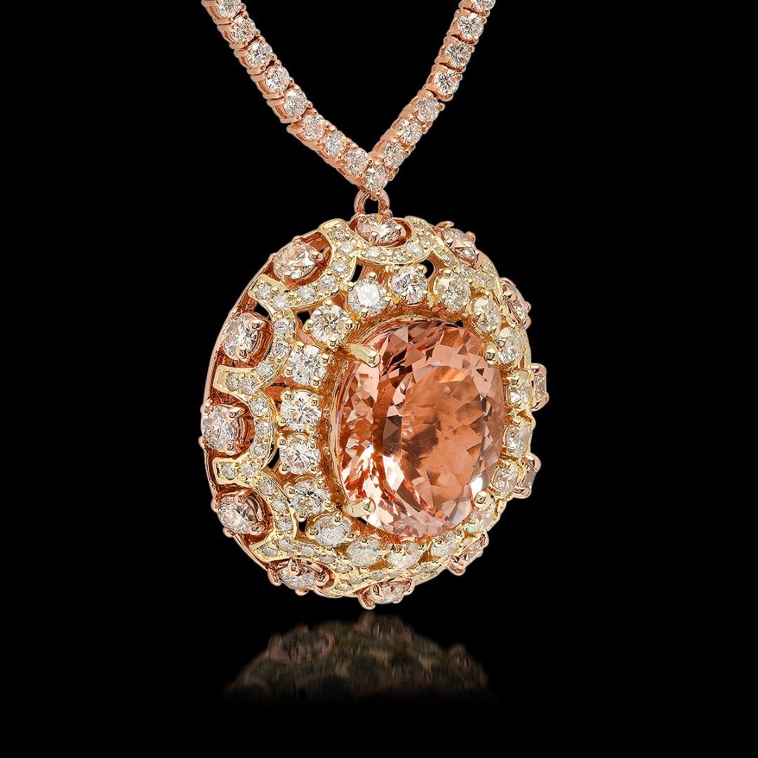 14K Yellow/Rose Gold, 17.10 Morganite, 12.00cts Diamond Necklace