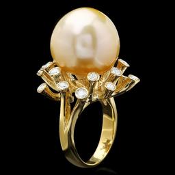 14k Gold 16 X 16mm Pearl 0.79ct Diamond Ring