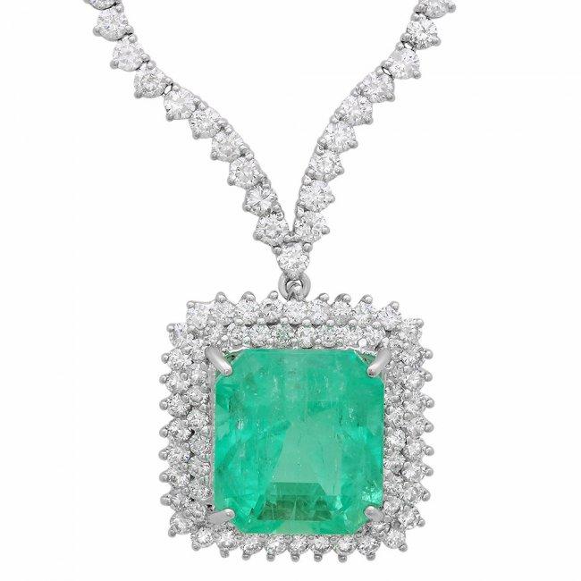 18k Gold 17.00ct Emerald 10.70ct Diamond Necklace