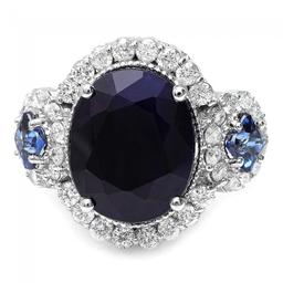 14k White Gold 6.5ct Sapphire 0.90ct Diamond Ring