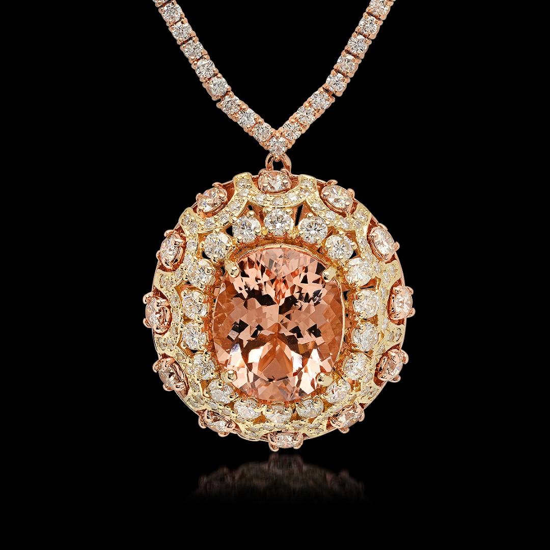 14K Yellow/Rose Gold, 17.10 Morganite, 12.00cts Diamond Necklace