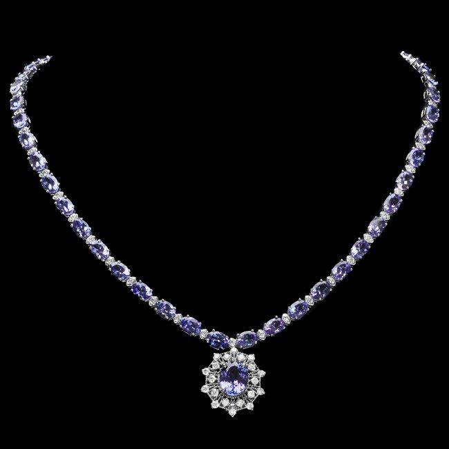 14k Gold 34.5ct Tanzanite 2.80ct Diamond Necklace