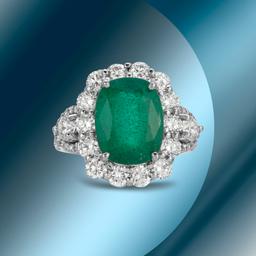 14K Gold 5.50cts Emerald & 2.68cts Diamond Ring