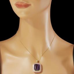 14K Gold 25.44ct Amethyst 2.03ct Sapphire 1.51ct Diamond Pendant