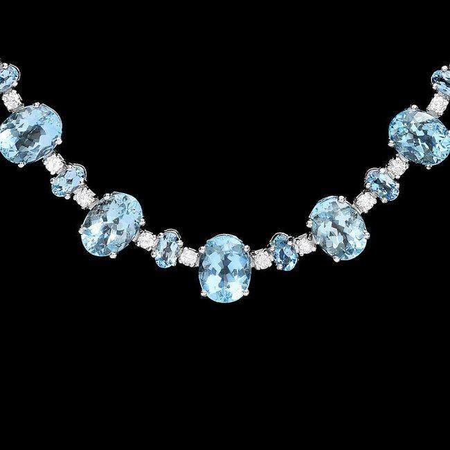 14k Gold 49ct Aquamarine 2.40ct Diamond Necklace