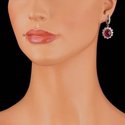 14k Gold 12.50ct Ruby 3.00ct Diamond Earrings