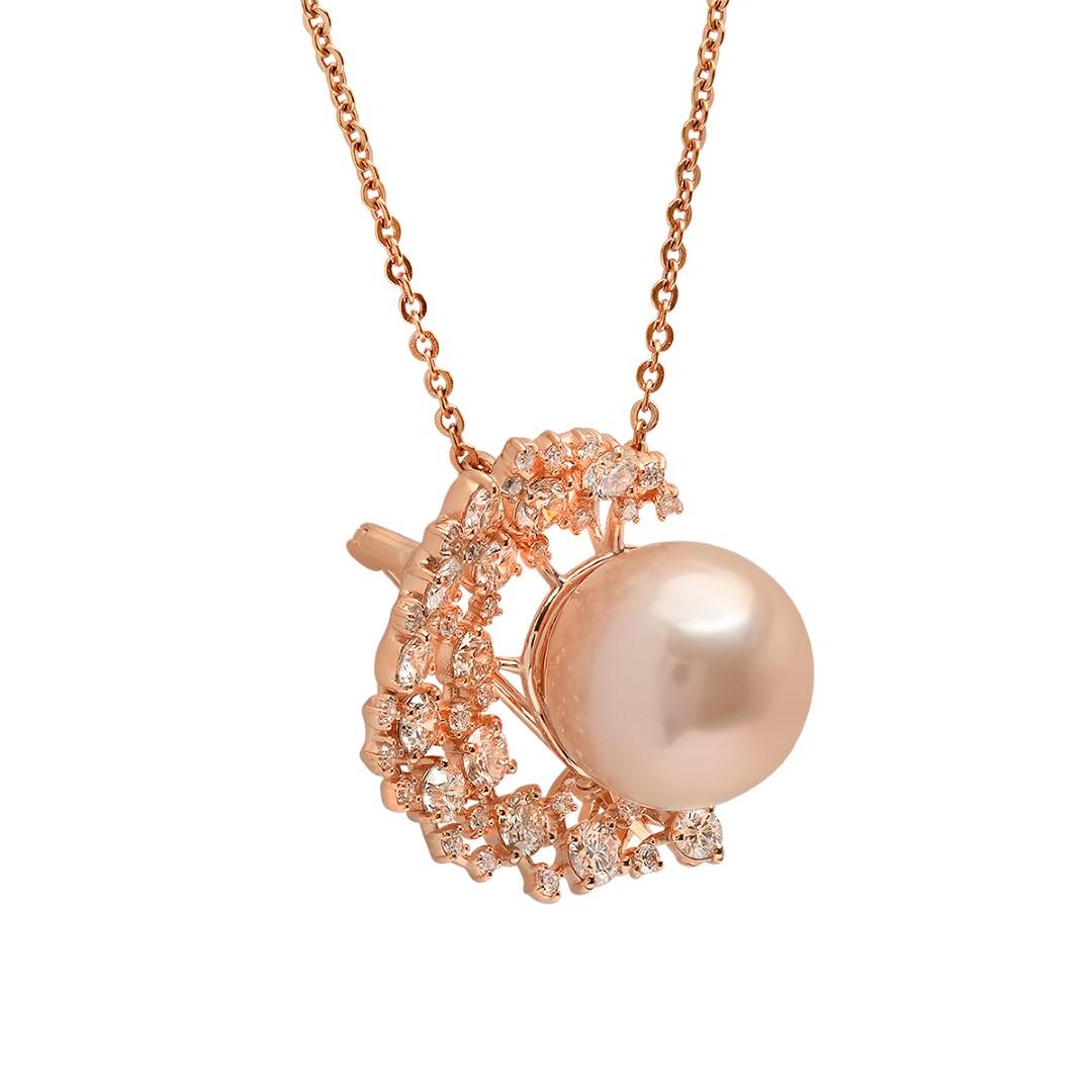 14K Rose Gold, 15mm South Sea Pearl, 2.23cts. Diamond  Brooch