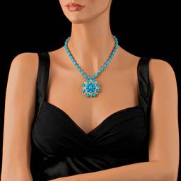 14k 64.00ct Turquoise 5.00ct Diamond Necklace