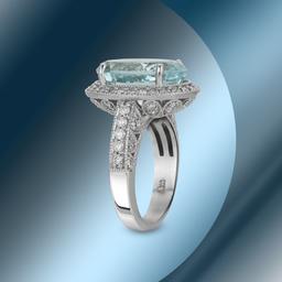 14K Gold 7.80cts Aquamarine & 1.68cts Diamond Ring