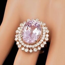 14k Rose Gold 13.50ct Kunzite 1.85ct Diamond Ring