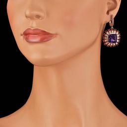 14k Rose 19.00ct Amethyst 2.00ct Diamond Earrings