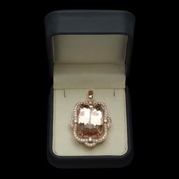 14K Gold 46.68ct Morganite 2.07ct Diamond Pendant